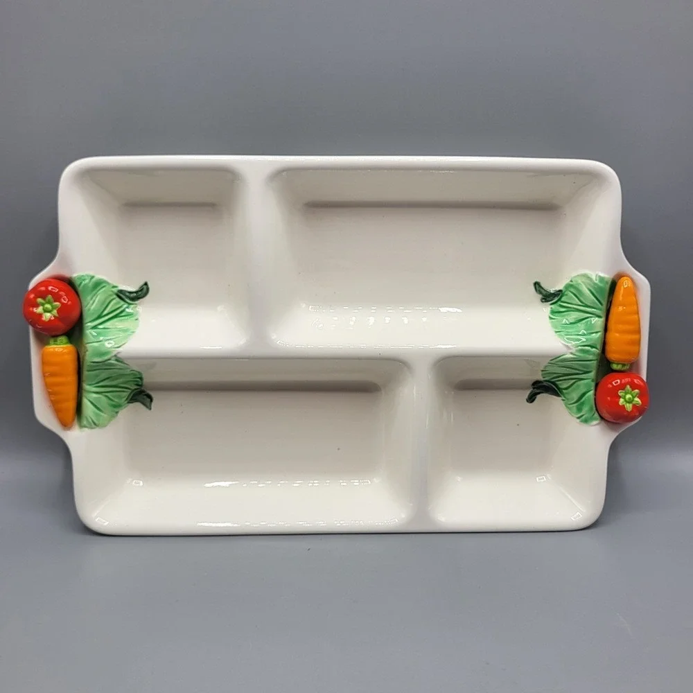 Vintage Japan Ceramic Divided Vegetable Relish Tray 4 Section Platter White